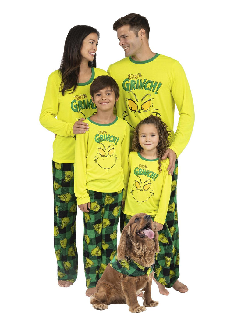 Dr. Seuss 100% Grinch Family Matching 2 Piece Pajamas Sets for Men, Women, Children, and Pet