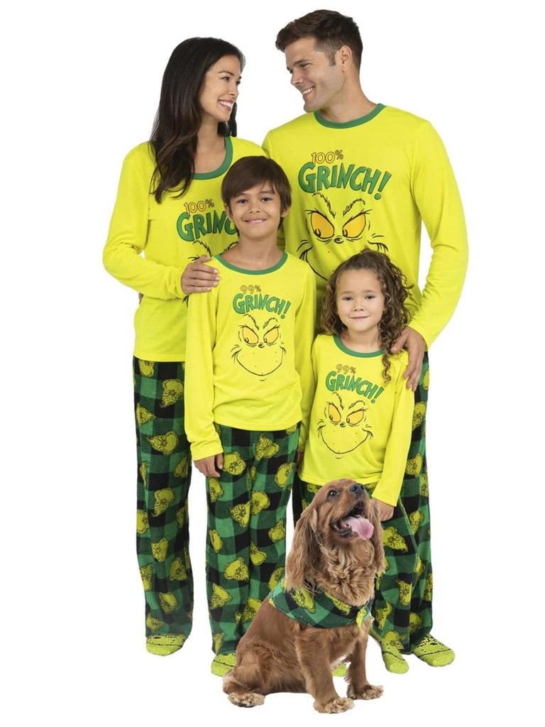 Dr. Seuss 100% Grinch Family Matching 2 Piece Pajamas Sets for Men, Women, Children, and Pet