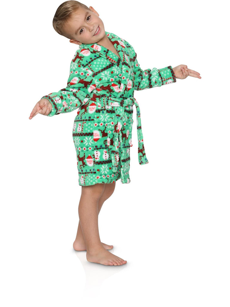 Green Fairasile Santa Belted Robe for Boys
