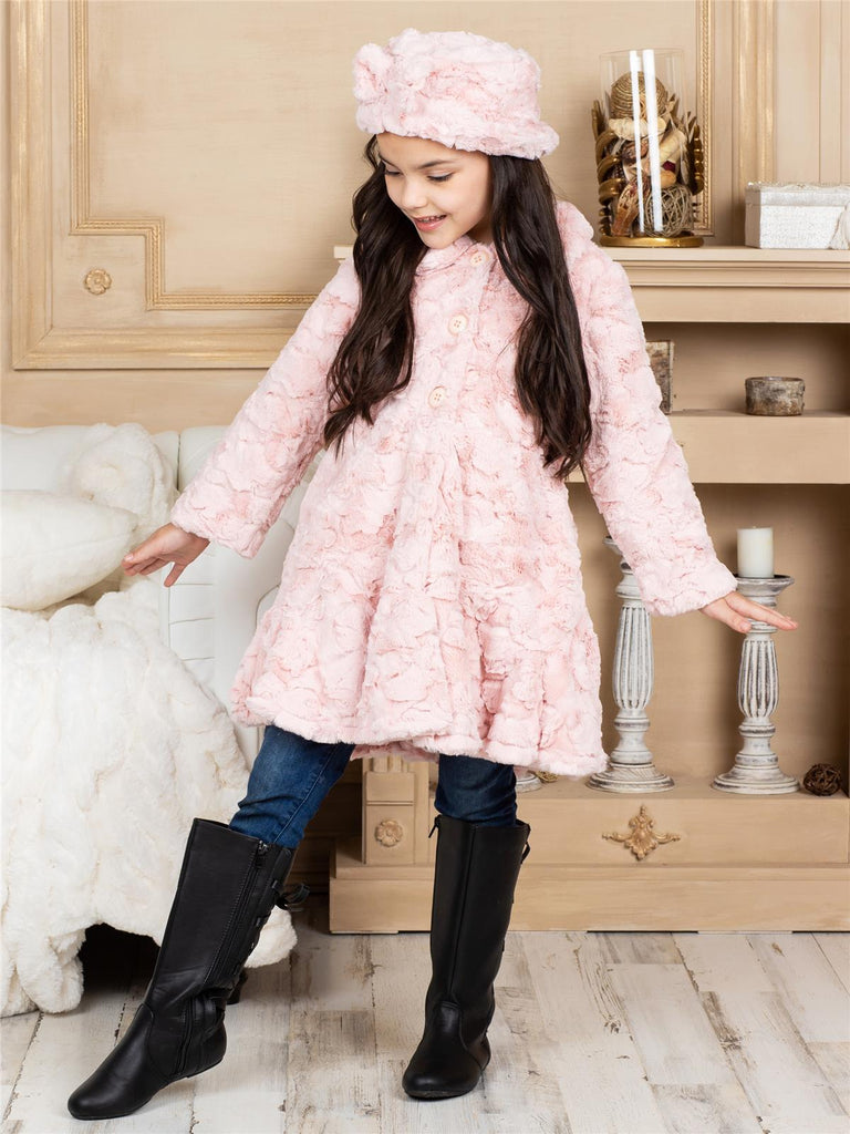 Widgeon Girls Cloud Faux Fur Flounce Skirt Bottom Coat Coral