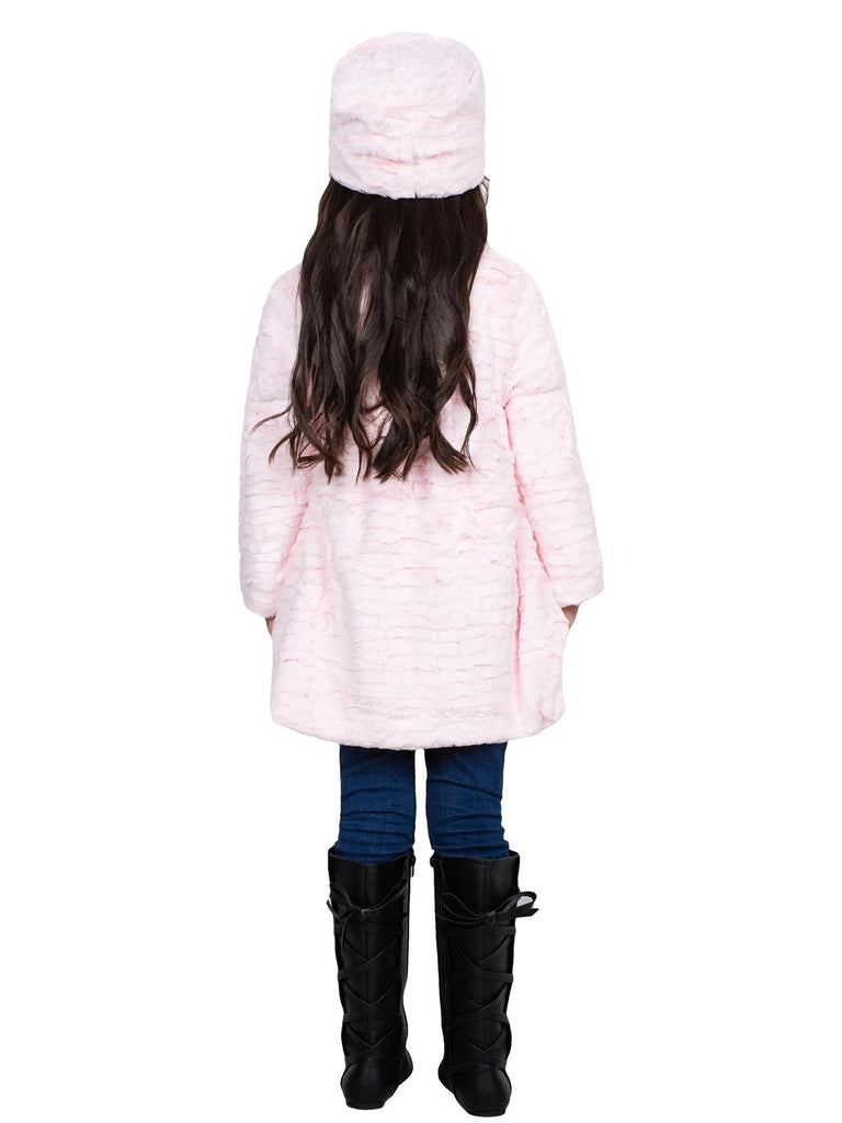 Widgeon Girls Faux Fur Coat with Sparkle Buttons and Hat Set Pink