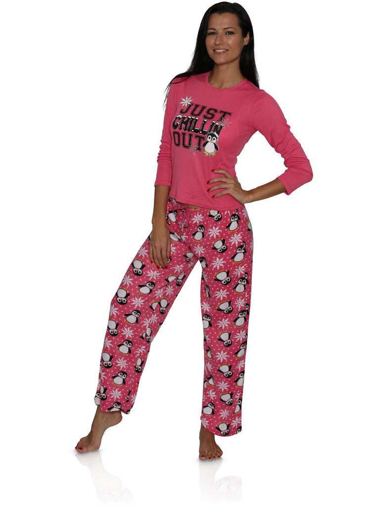 Prestigez Just Chillin Women's Penguin Lounge Pajama Pink