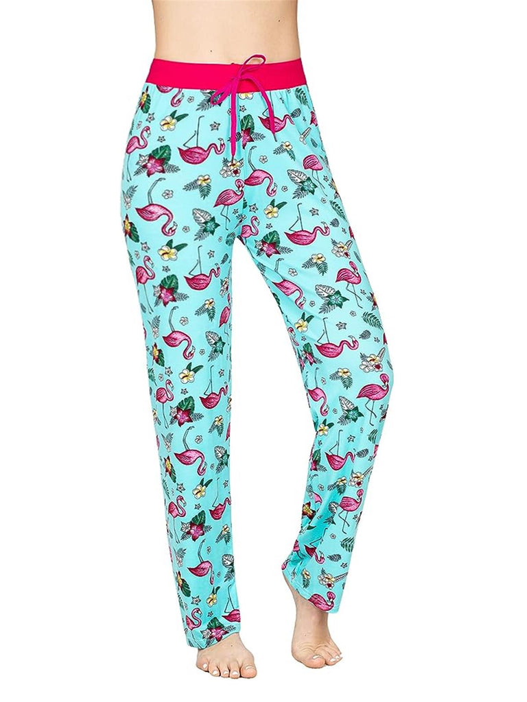 Victoria Womens Lounge Pajama Pants Blue Flamingo Print