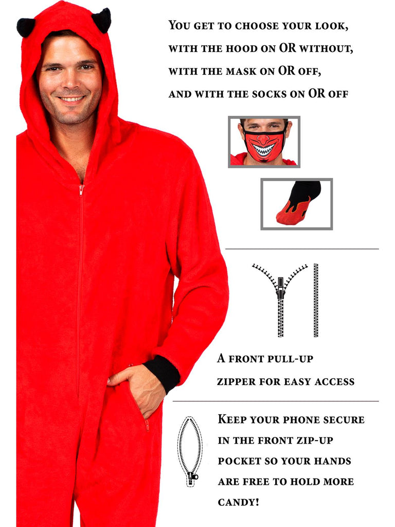 Family Devil Onesie Pajama Costume Union Suit Sleepwear With Hood, Mask, And Socks