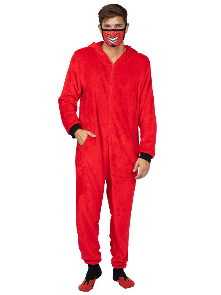 Family Devil Onesie Pajama Costume Union Suit Sleepwear With Hood, Mask, And Socks