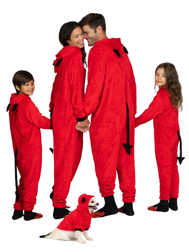 Family Devil Onesie Pajama Costume Union Suit Sleepwear With Hood, Mask, And Socks