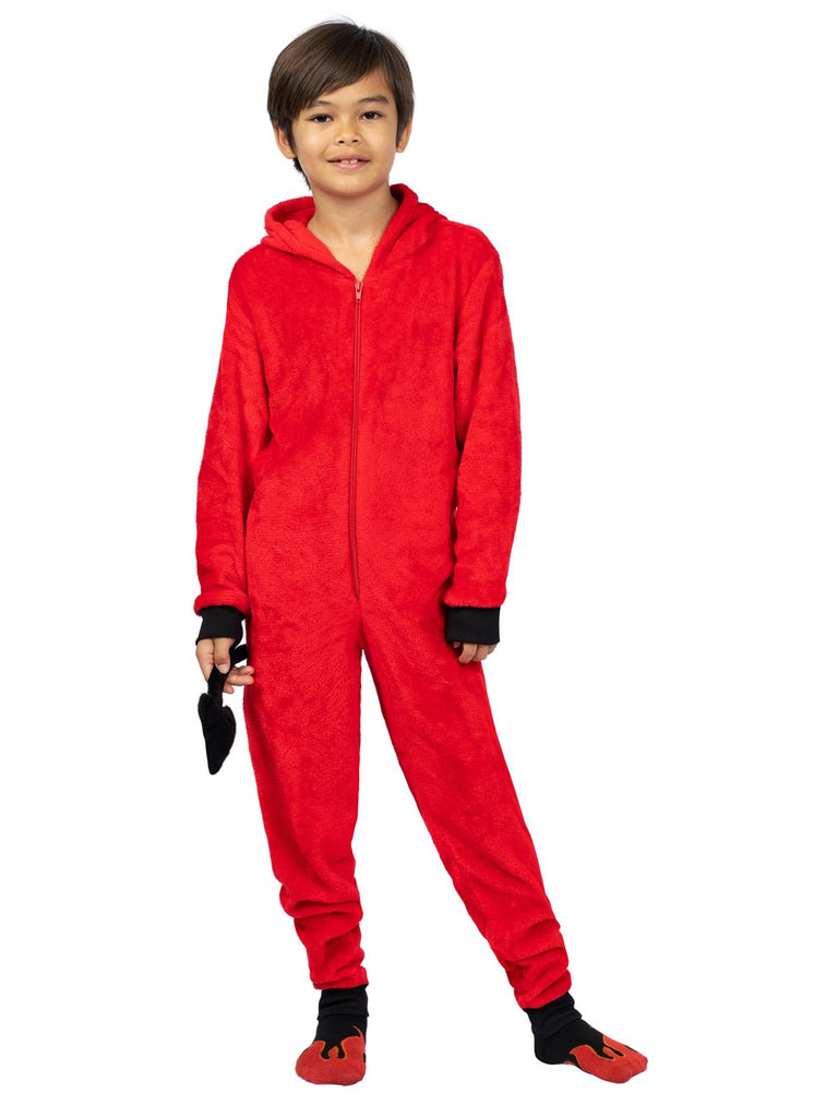 Family Devil Onesie Pajama Costume Union Suit Sleepwear With Hood, Mask, And Socks