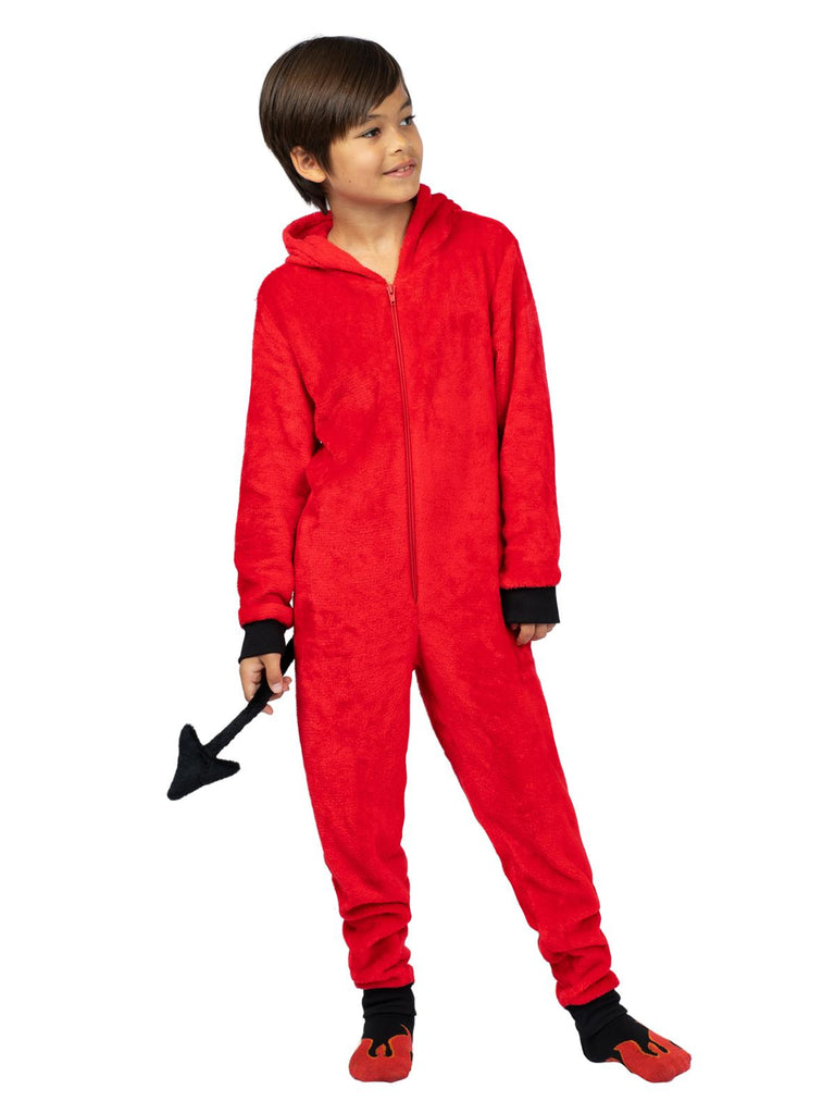 Family Devil Onesie Pajama Costume Union Suit Sleepwear With Hood, Mask, And Socks