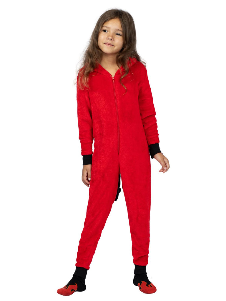 Family Devil Onesie Pajama Costume Union Suit Sleepwear With Hood, Mask, And Socks