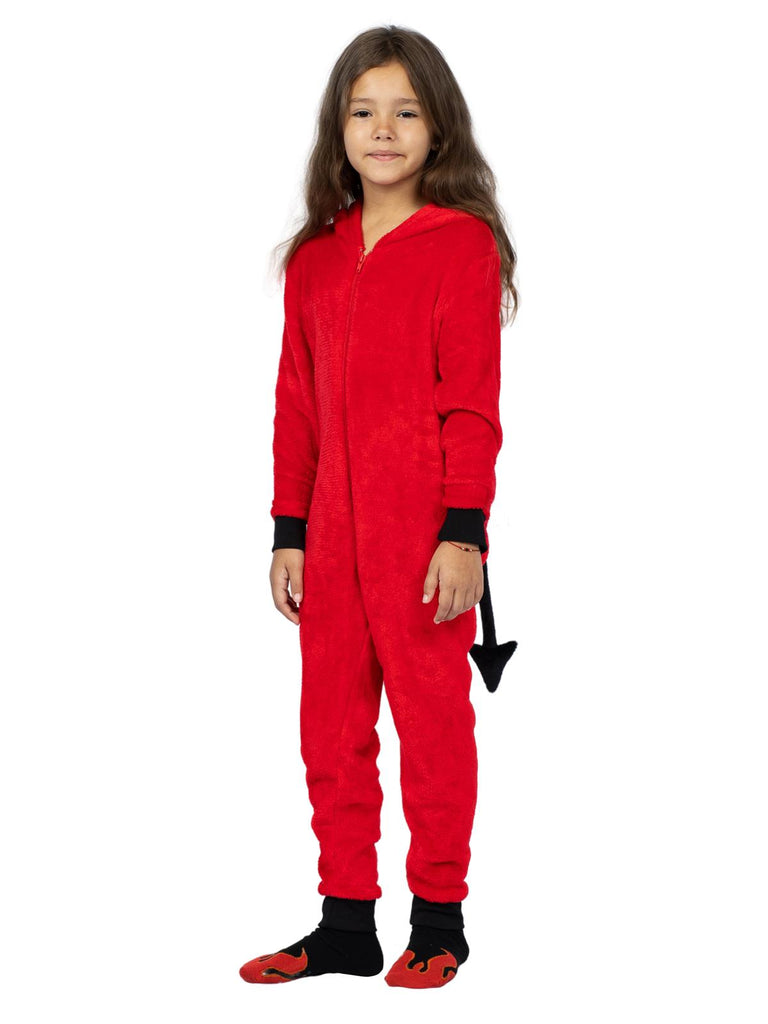 Family Devil Onesie Pajama Costume Union Suit Sleepwear With Hood, Mask, And Socks