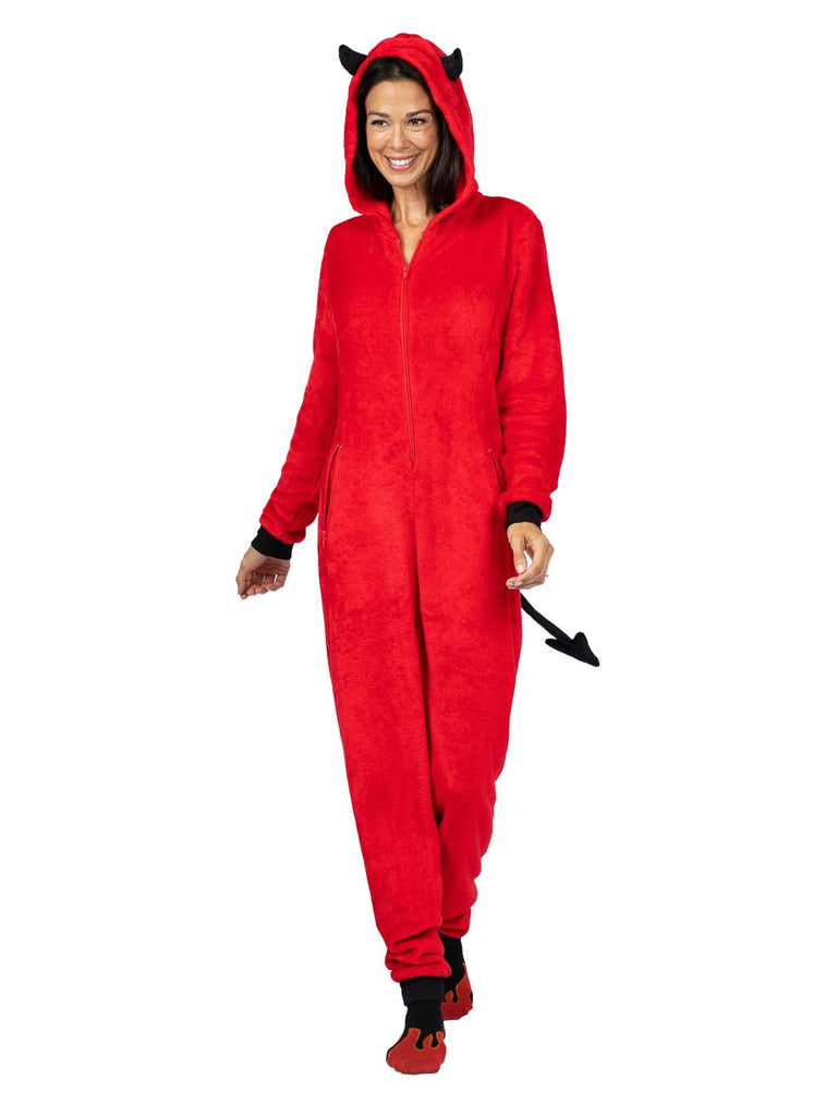 Family Devil Onesie Pajama Costume Union Suit Sleepwear With Hood, Mask, And Socks