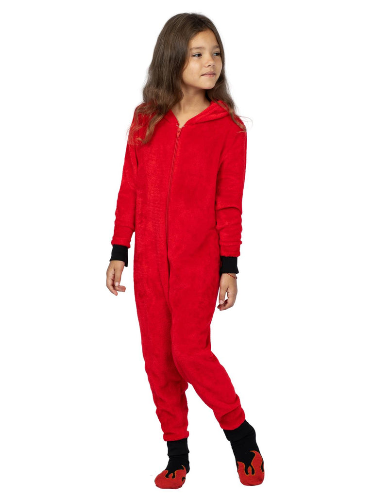 Family Devil Onesie Pajama Costume Union Suit Sleepwear With Hood, Mask, And Socks