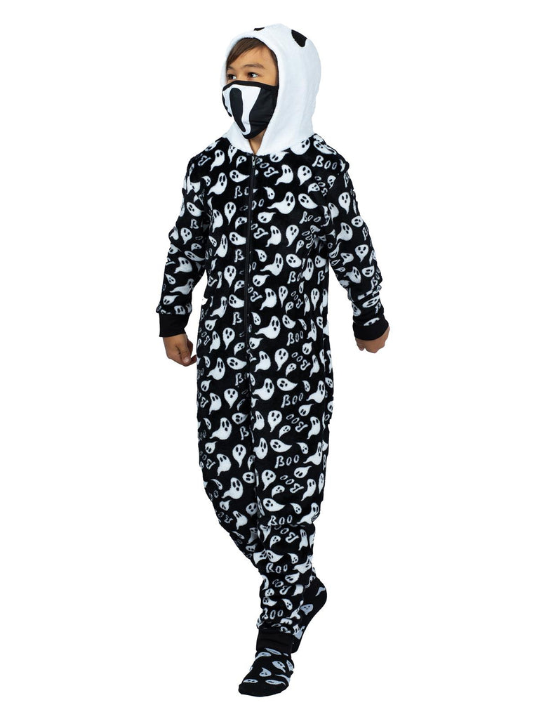 Ghost Family Onesie Pajama With Hood, Mask, And Socks