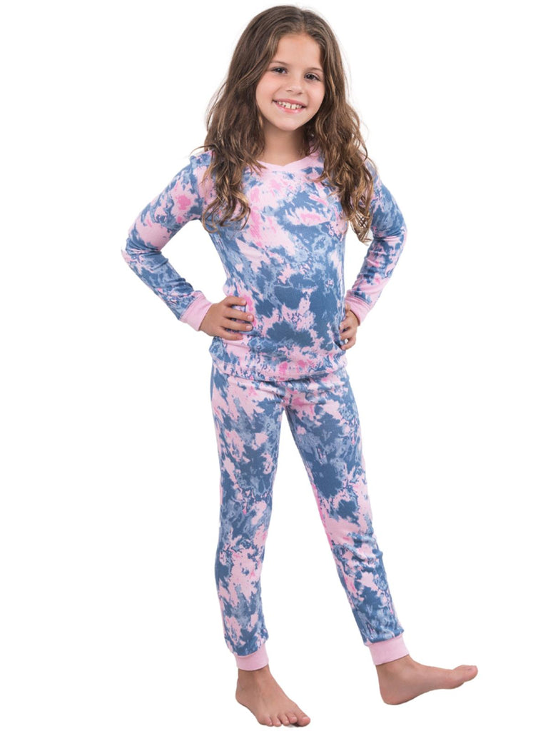Saint Eve Girls 2-Piece Pajamas Set Soft Hacci Tie Dye Long Sleeve Top & Matching Pant