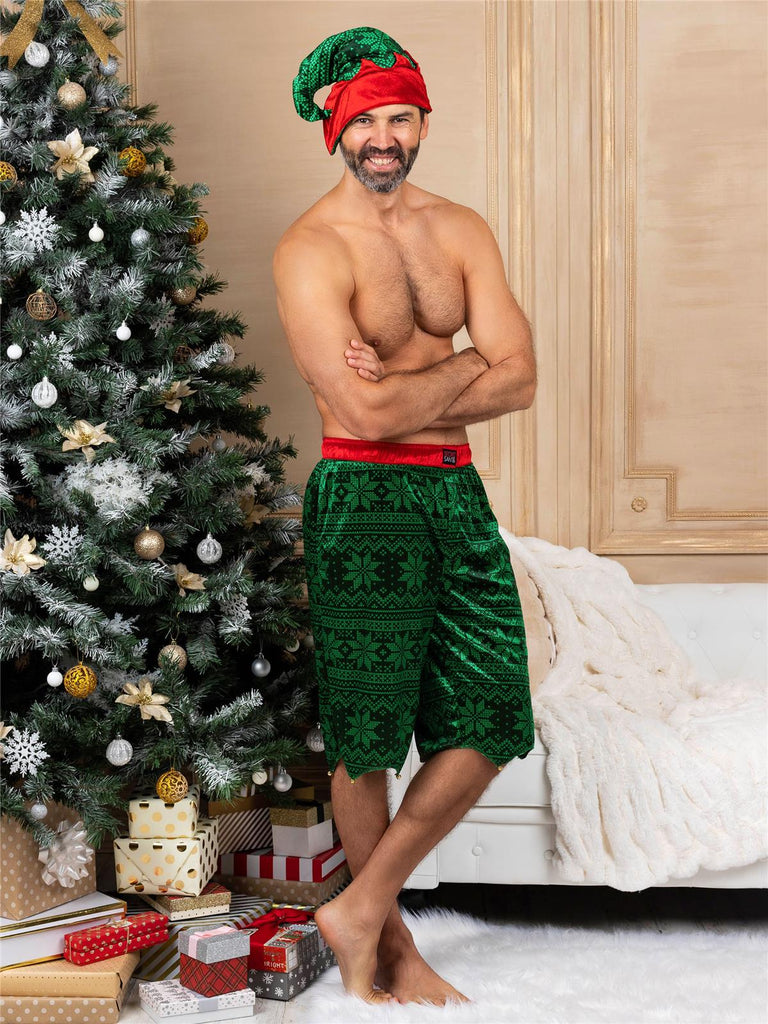 Secret Santa Men's Two Piece Holiday Sleep Hat and Sleep Pajama Shorts