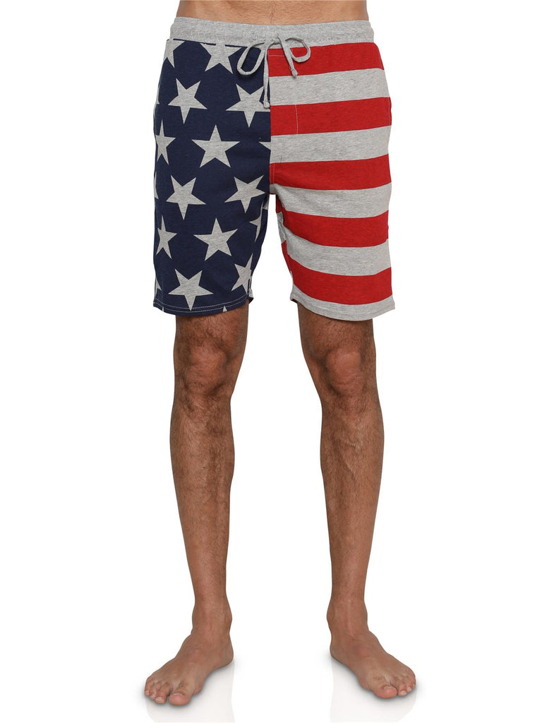 Men's American Flag Pajama Lounge Shorts, Heather Gray USA Flag