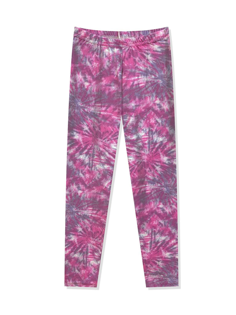 Prestigez Girls' Cute Fashion Printed Stretchy Tie Dye Leggings Yoga Pants Pack of 2, Fuchsia/Multicolor