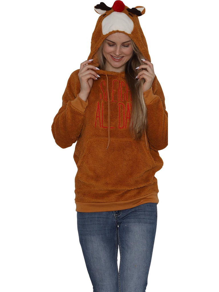 Secret Santa Reindeer "Sleigh All Day" Woman Hoodie