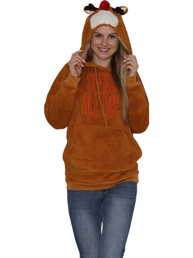 Secret Santa Reindeer "Sleigh All Day" Woman Hoodie 