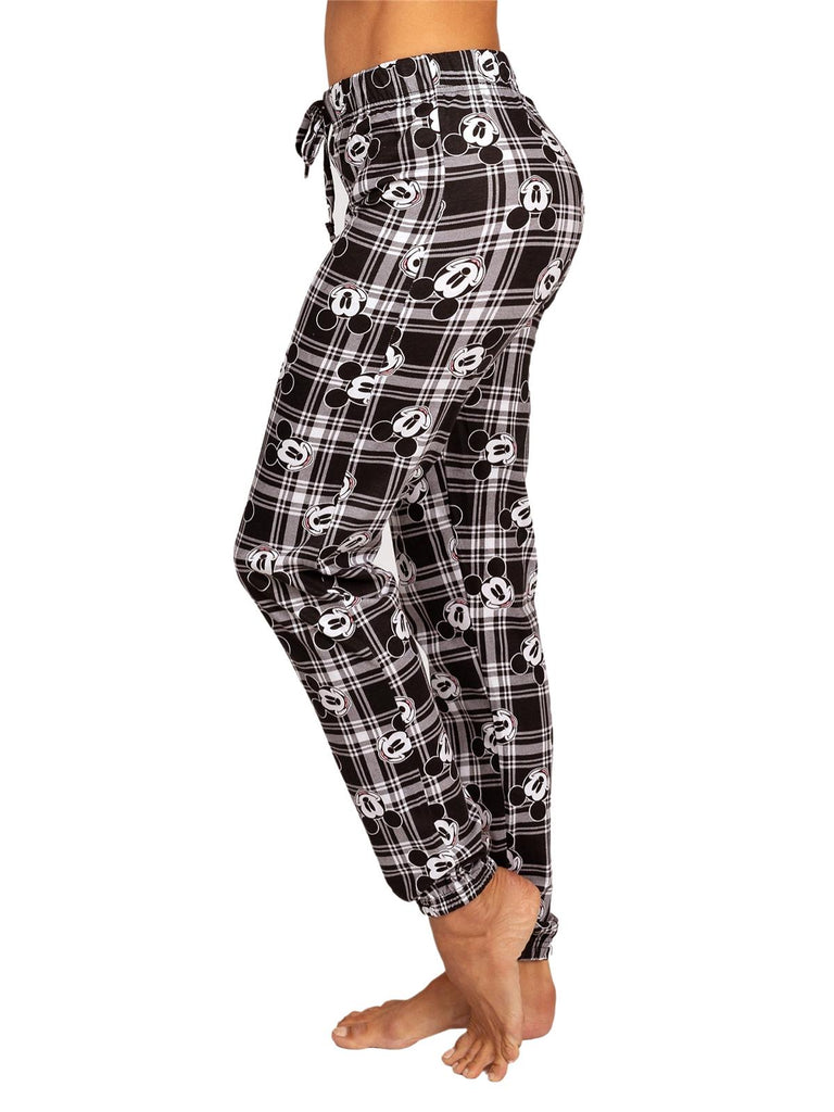 Disney Mickey Mouse Women's Pajama Plaid Pants Lounge Jogger, Black