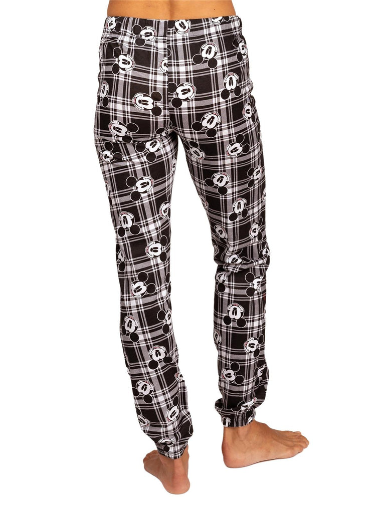 Disney Mickey Mouse Women's Pajama Plaid Pants Lounge Jogger, Black