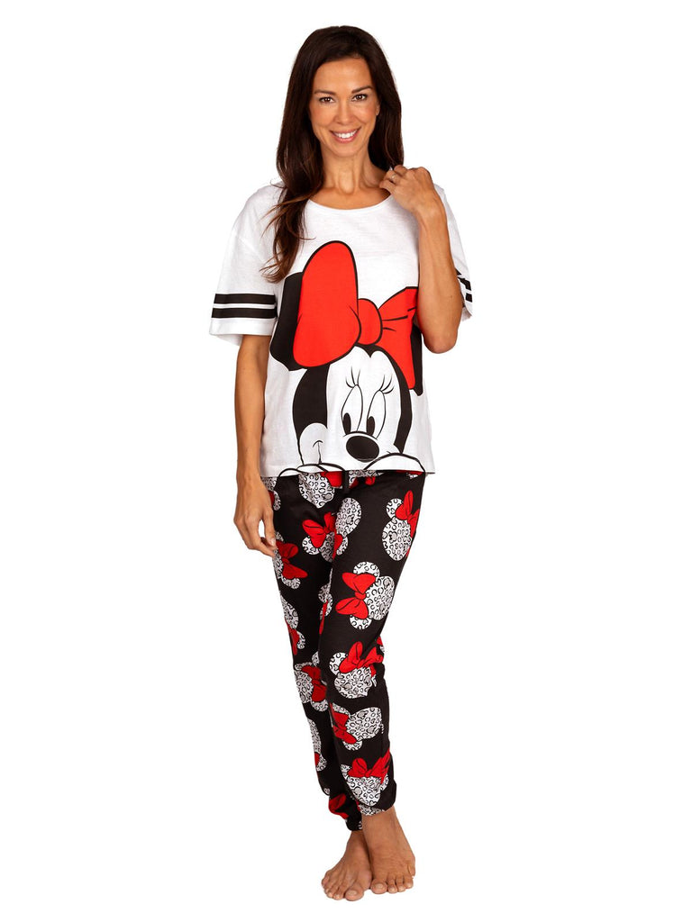 Disney Minnie Mouse Women's 2 Piece Pajama Set Varsity Tee & Joggers